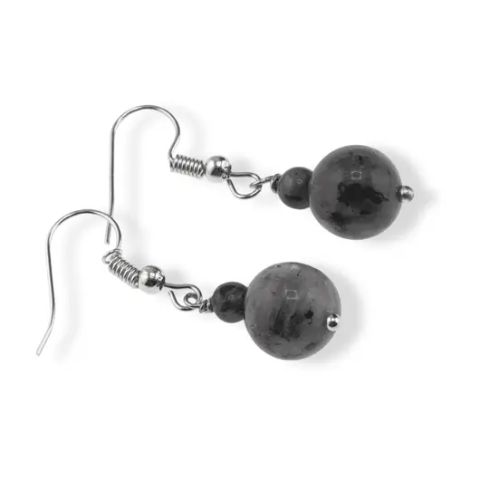 Cercei cu agatatoare Larvikit, sfere 10mm si 4mm