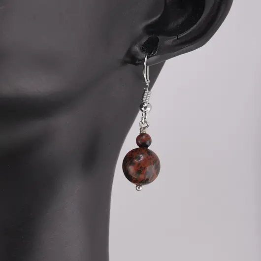 Cercei cu agatatoare Obsidian mahon, sfere 10mm si 4mm, imagine 2