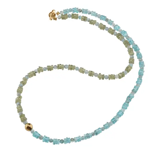 Colier Apatit si Peridot discuri 4mm si sfere 3mm