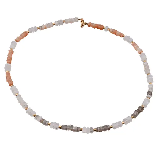 Colier Piatra lunii discuri fatetate 6mm si patratele 4mm, imagine 3