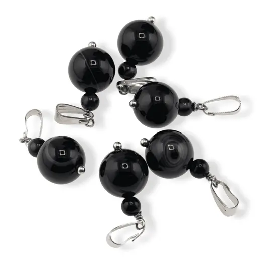 Pandantiv Agat negru, sfere 10mm si 4mm