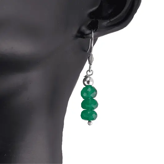 Set cercei cu agatatoare si pandantiv Agat verde discuri fatetate, 6-7mm, imagine 2