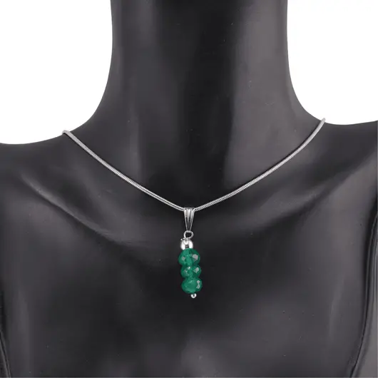 Set cercei cu agatatoare si pandantiv Agat verde discuri fatetate, 6-7mm, imagine 3