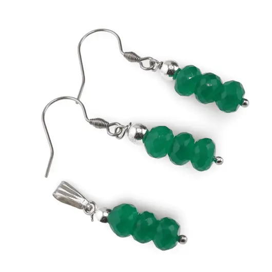 Set cercei cu agatatoare si pandantiv Agat verde discuri fatetate, 6-7mm