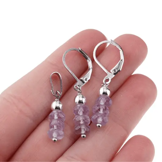 Set cercei cu agatatoare si pandantiv Ametist lavanda discuri fatetate, 5mm, imagine 4