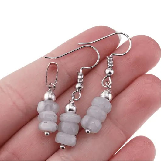 Set cercei cu agatatoare si pandantiv Calcedonie discuri fatetate, 6-7mm, imagine 4