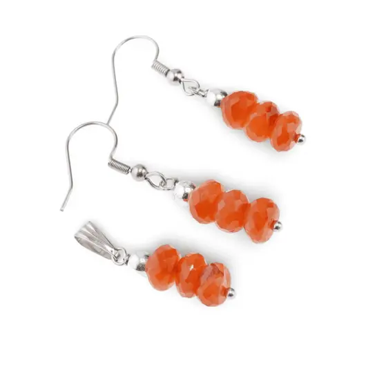 Set cercei cu agatatoare si pandantiv Cornalina discuri fatetate, 7-8mm