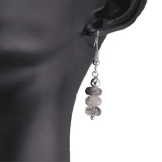 Set cercei cu agatatoare si pandantiv Cuart turmalinat discuri fatetate, 7-9mm, imagine 2