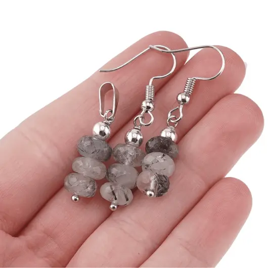 Set cercei cu agatatoare si pandantiv Cuart turmalinat discuri fatetate, 7-9mm, imagine 4