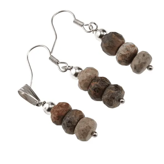 Set cercei cu agatatoare si pandantiv Jasp peisaj discuri fatetate, 7-8mm