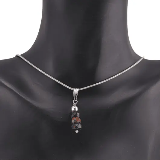 Set cercei cu agatatoare si pandantiv Obsidian mahon discuri fatetate, 6-7mm, imagine 3