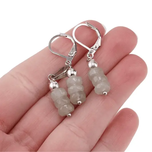 Set cercei cu agatatoare si pandantiv Piatra Lunii gri discuri fatetate, 6-7mm, imagine 4