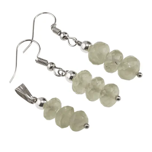 Set cercei cu agatatoare si pandantiv Prehnit discuri fatetate, 7-9mm