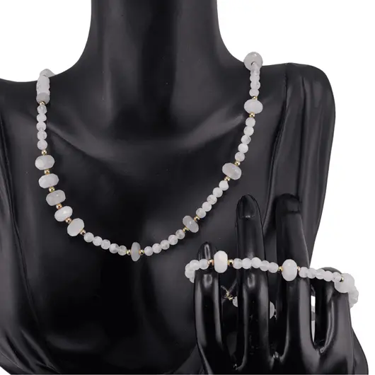 Set Colier si Bratara Piatra lunii sfere 4mm si discuri fatetate 8mm, imagine 3