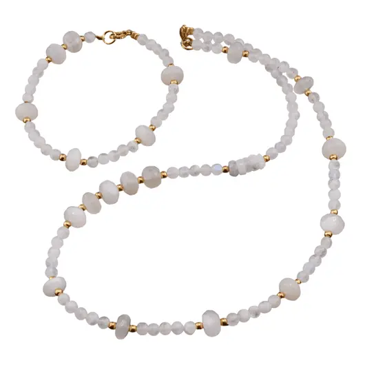 Set Colier si Bratara Piatra lunii sfere 4mm si discuri fatetate 8mm