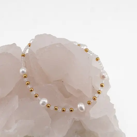 Bratara Cristal de stanca sfere fatetate 2-3mm si Perle de cultura 6mm, imagine 2