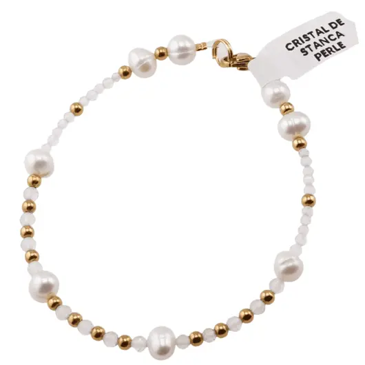 Bratara Cristal de stanca sfere fatetate 2-3mm si Perle de cultura 6mm