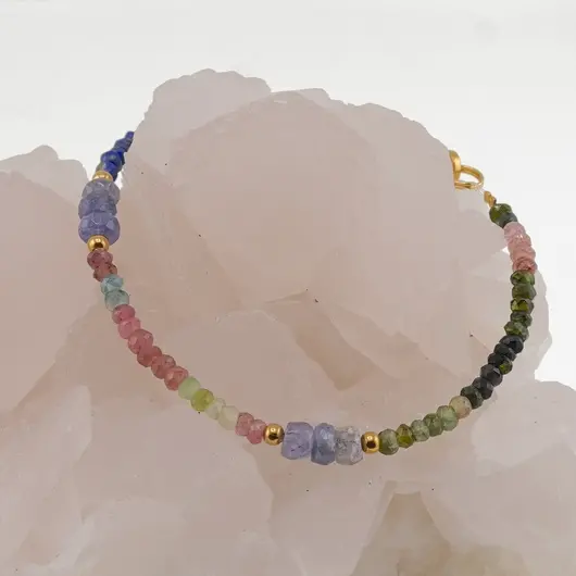 Bratara Lapis Lazuli, Turmalina multicolora discuri fatetate 3mm si Tanzanit discuri fatetate 5mm, imagine 2