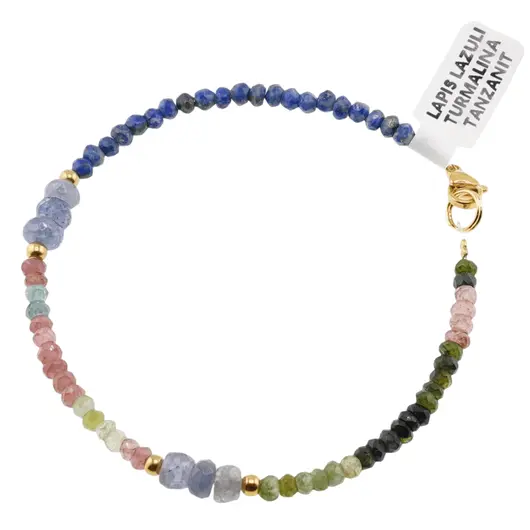 Bratara Lapis Lazuli, Turmalina multicolora discuri fatetate 3mm si Tanzanit discuri fatetate 5mm