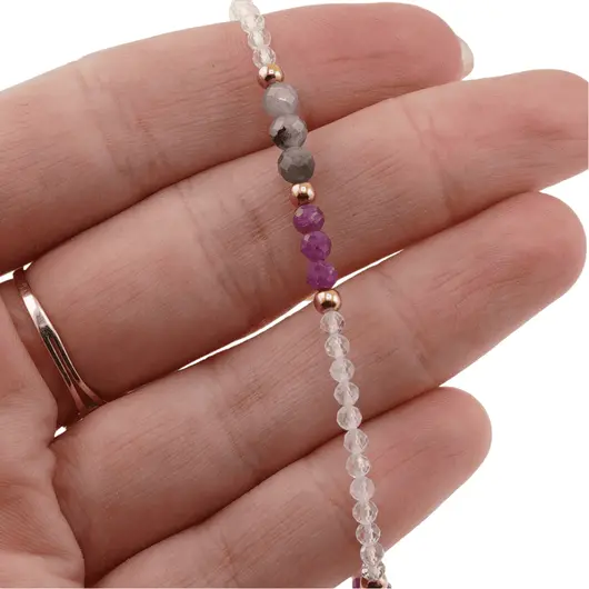 Bratara Rubin, Labradorit sfere fatetate 3-4mm si Cristal de stanca sfere fatetate 2-3mm, imagine 3