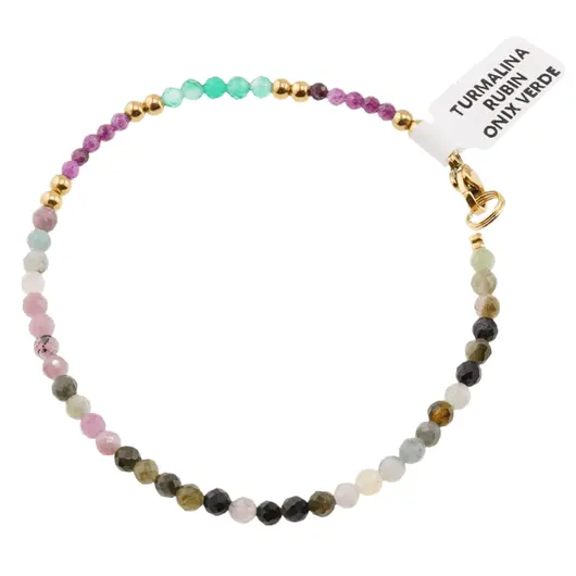 Bratara Turmalina multicolora sfere fatetate 3mm, Onix verde si Rubin sfere fatetate 2-3mm