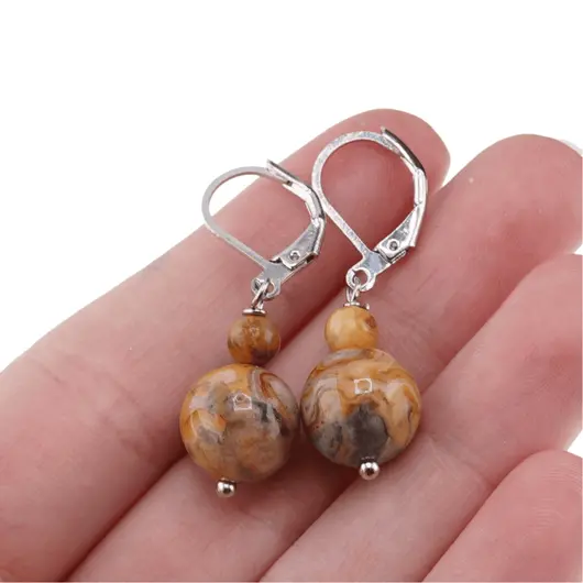 Cercei cu agatatoare Agat Crazy Lace, sfere 10mm si 4mm, imagine 3