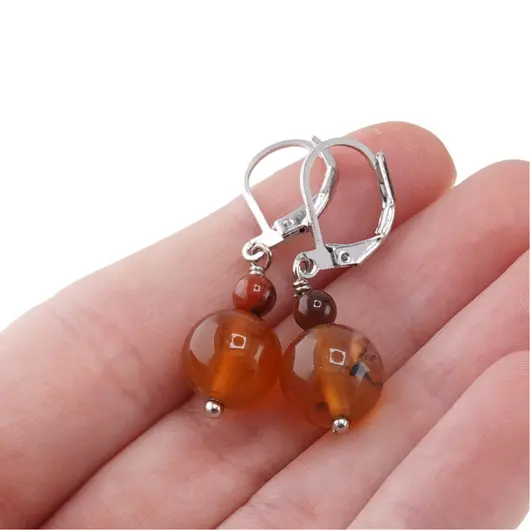 Cercei cu agatatoare Carneol, sfere 10mm si 4mm, imagine 3