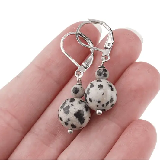 Cercei cu agatatoare Jasp dalmatian, sfere 10mm si 4mm, imagine 3