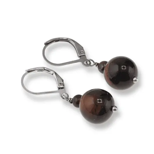 Cercei cu agatatoare Ochi de tigru iron, sfere 10mm si 4mm