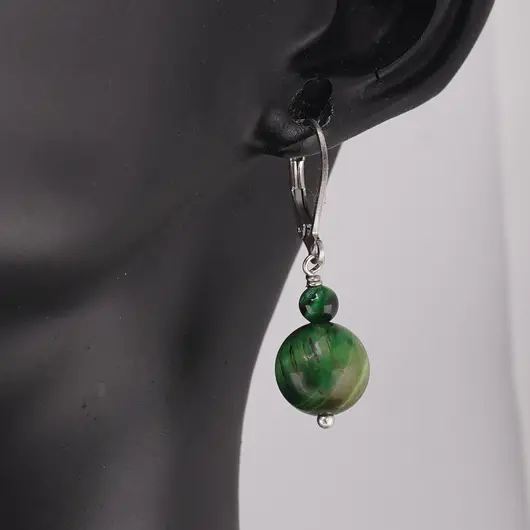 Cercei cu agatatoare Ochi de tigru verde, sfere 10mm si 4mm, imagine 2