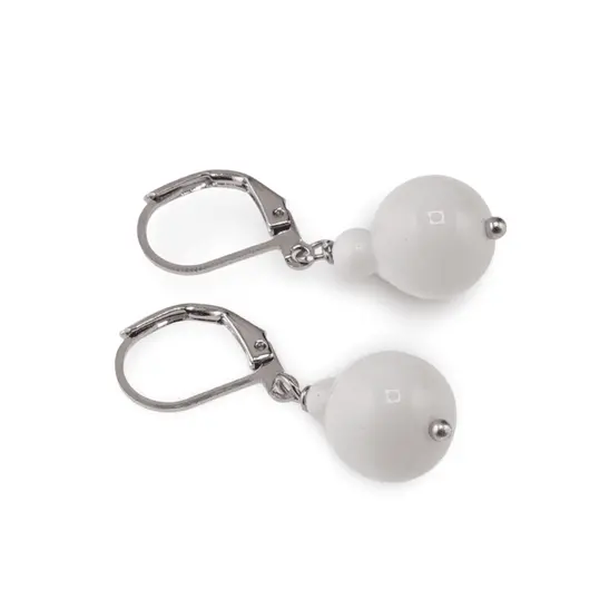 Cercei cu agatatoare Onix alb si Coral, sfere 10mm si 4mm