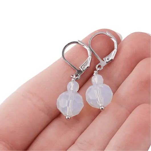Cercei cu agatatoare Opalit, sfere fatetate 10mm si 4mm, imagine 3