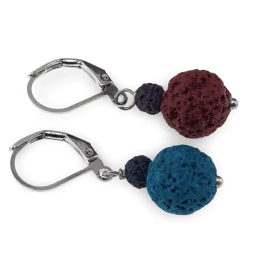 Cercei cu agatatoare Roca vulcanica multicolora, sfere 10mm si 4mm