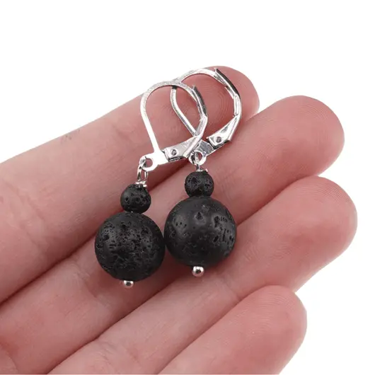 Cercei cu agatatoare Roca vulcanica, sfere 10mm si 4mm, imagine 3