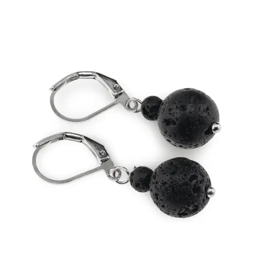 Cercei cu agatatoare Roca vulcanica, sfere 10mm si 4mm