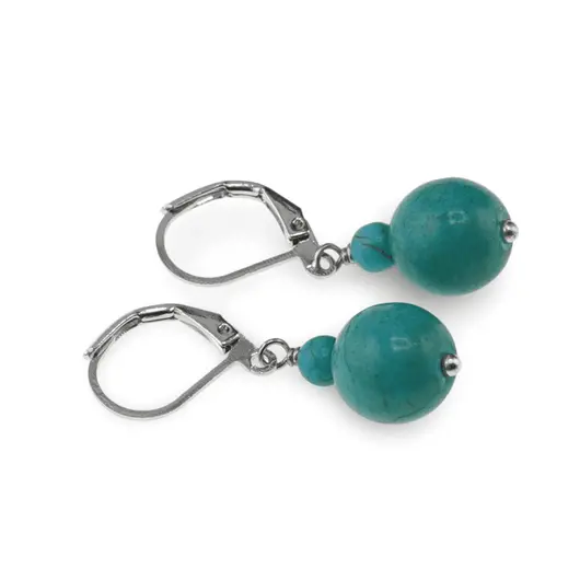 Cercei cu agatatoare Turcoaz verde, sfere 10mm si 4mm