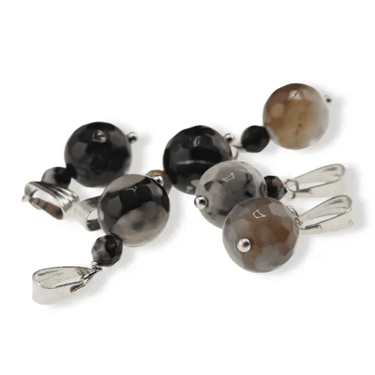 Pandantiv Agat negru cu alb, sfere fatetate 10mm si 4mm, imagine 2
