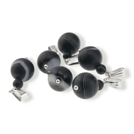 Pandantiv Agat negru dantelat mat, sfere 10mm si 4mm, imagine 2