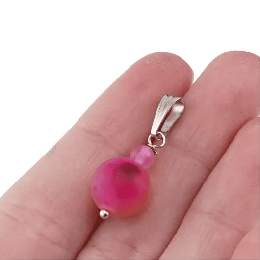 Pandantiv Agat roz dantelat mat, sfere 10mm si 4mm, imagine 5