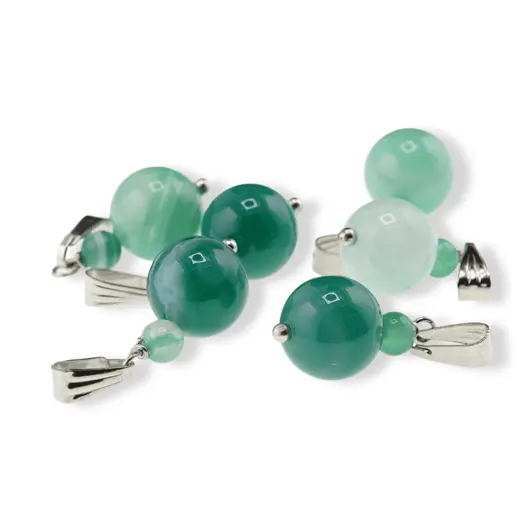 Pandantiv Agat verde dantelat, sfere 10mm si 4mm, imagine 2