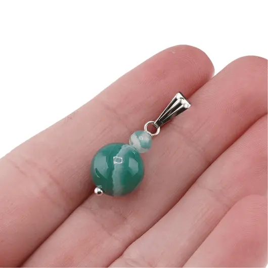 Pandantiv Agat verde dantelat, sfere 10mm si 4mm, imagine 5