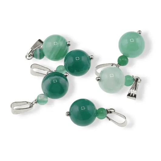 Pandantiv Agat verde dantelat, sfere 10mm si 4mm
