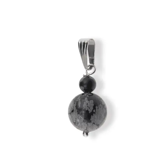 Pandantiv Obsidian fulg de nea, sfere 10mm si 4mm, imagine 3
