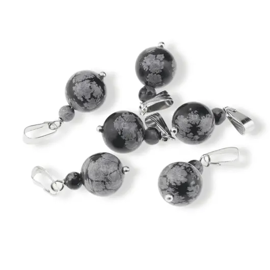 Pandantiv Obsidian fulg de nea, sfere 10mm si 4mm