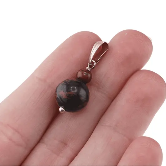 Pandantiv Obsidian mahon, sfere 10mm si 4mm, imagine 4