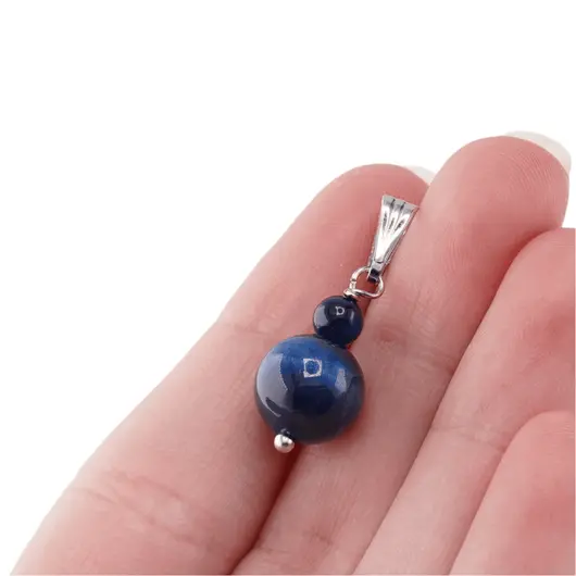 Pandantiv Ochi de tigru albastru, sfere 10mm si 4mm, imagine 5
