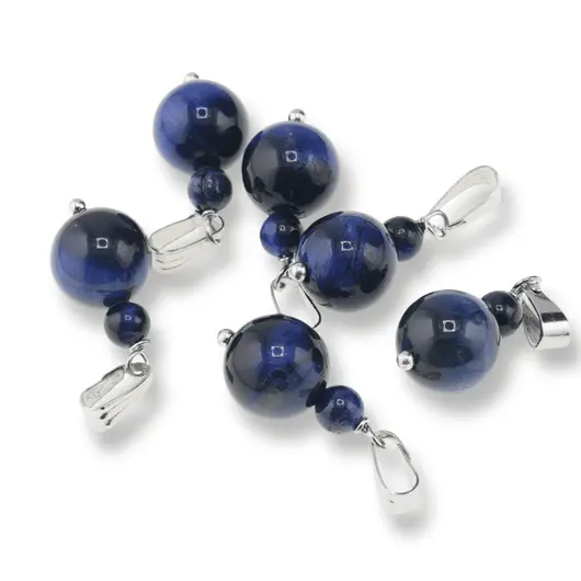 Pandantiv Ochi de tigru albastru, sfere 10mm si 4mm
