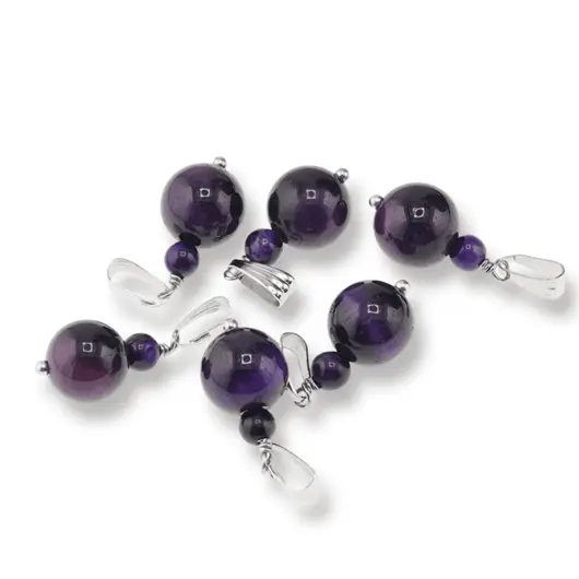 Pandantiv Ochi de tigru mov, sfere 10mm si 4mm
