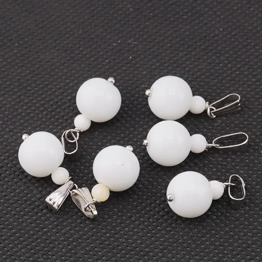 Pandantiv Onix alb si Coral, sfere 10mm si 4mm