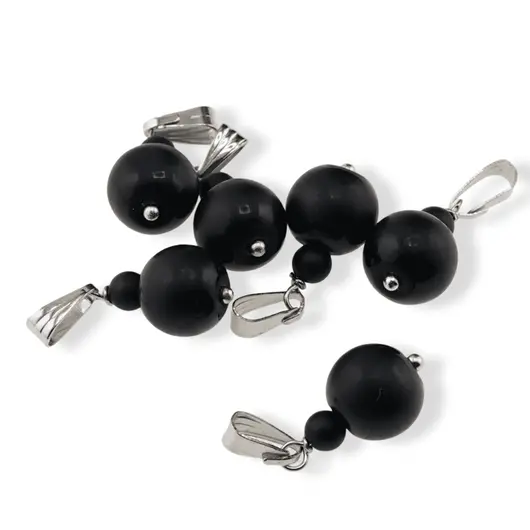Pandantiv Onix negru mat, sfere 10mm si 4mm